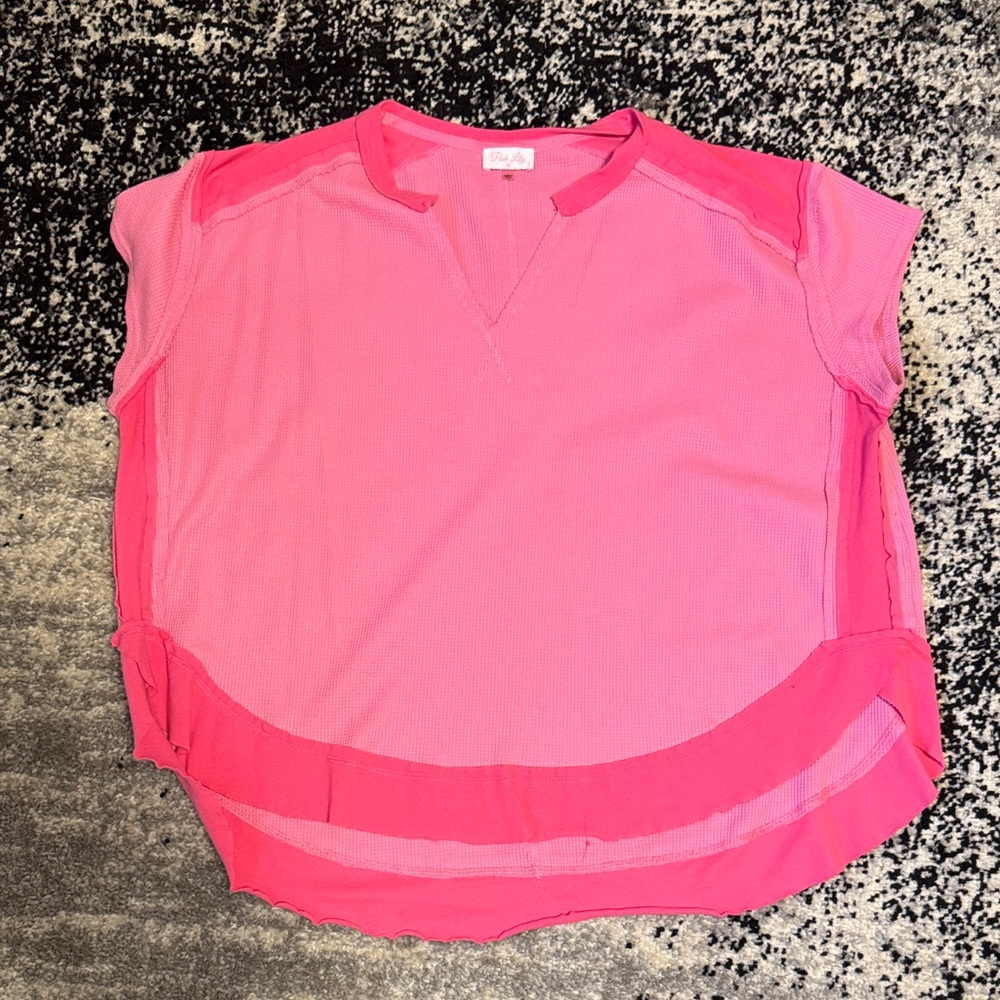 Pink Lily Hot Pink V-Neck Short Sleeve Tunic Blouse